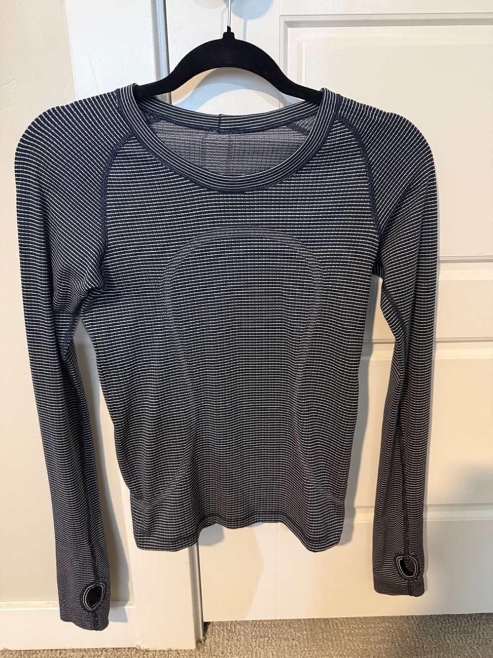 lululemon athletica Navy and White Striped Long-Sleeve Crew Top